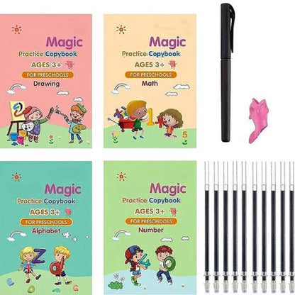 Kids Reusable Practice Book (4 Books + 1 Pen + 1 Grip & 10 Refills)