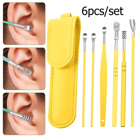 Ear Wax Cleaning Kit 6 Pcs Ear Pick Tools, Wax Removal Kit, Ear Cleaning Tool Set, Spring Earwax Cleaner Tool for Children and Adult